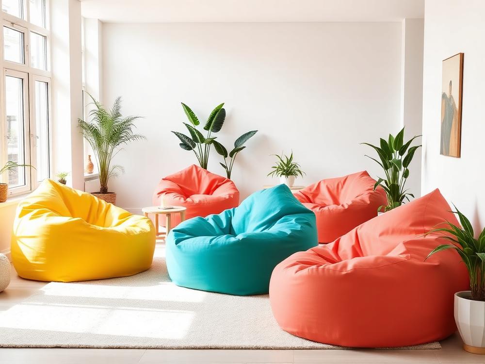 Large lounge bean chairs in a bright living room